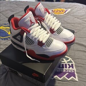 Nike Air Jordan 4 Retro White Red Black Sneakers